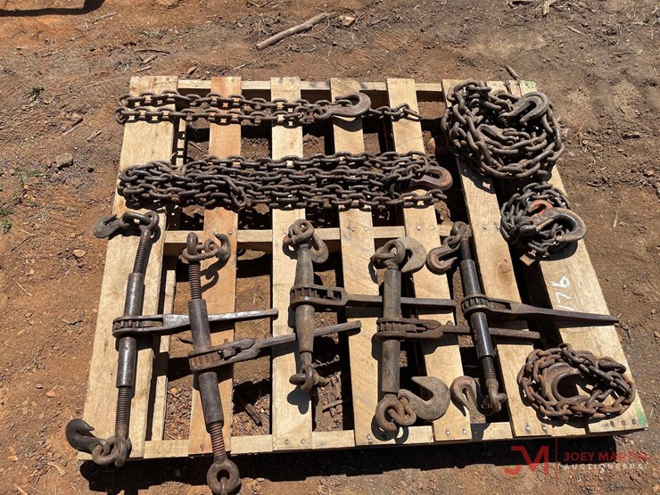 contents-of-pallet;-5-chain-ratcheting-chain-binders-with-5-various-chains-image-1