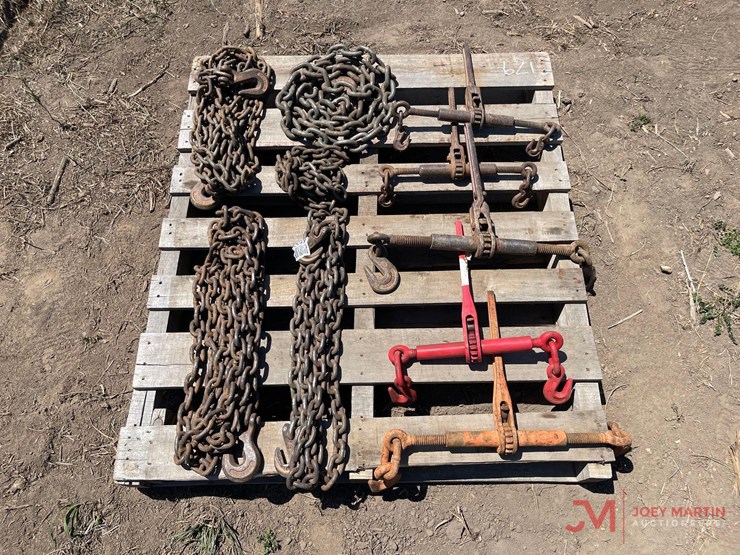 contents-of-pallet;-5-chain-ratcheting-chain-binders-with-5-various-chains-image-1