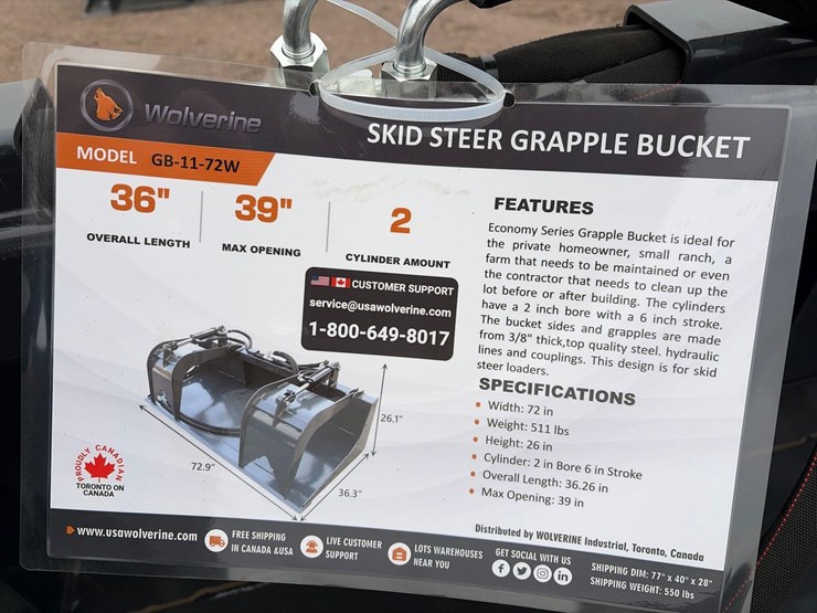 unused-2026-wolverine-gb-11-72w-skid-steer-grapple-bucket-attachment-image-5