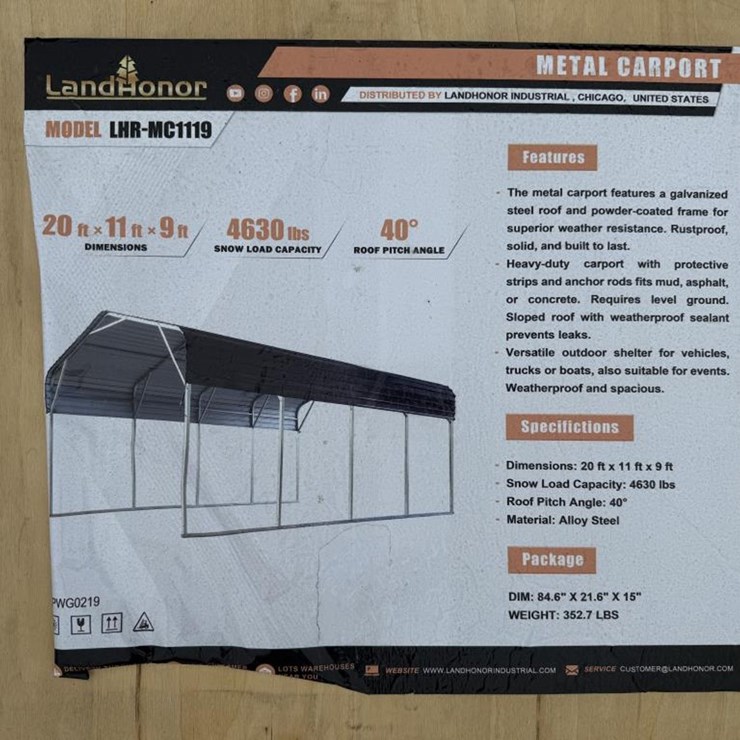 #65 • Metal Carport w/o Side Walls - 20' x 11' x 9'
