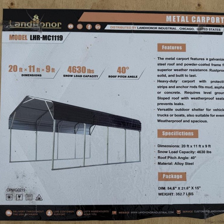 #64 • Metal Carport w/o Side Walls - 20' x 11' x 9'