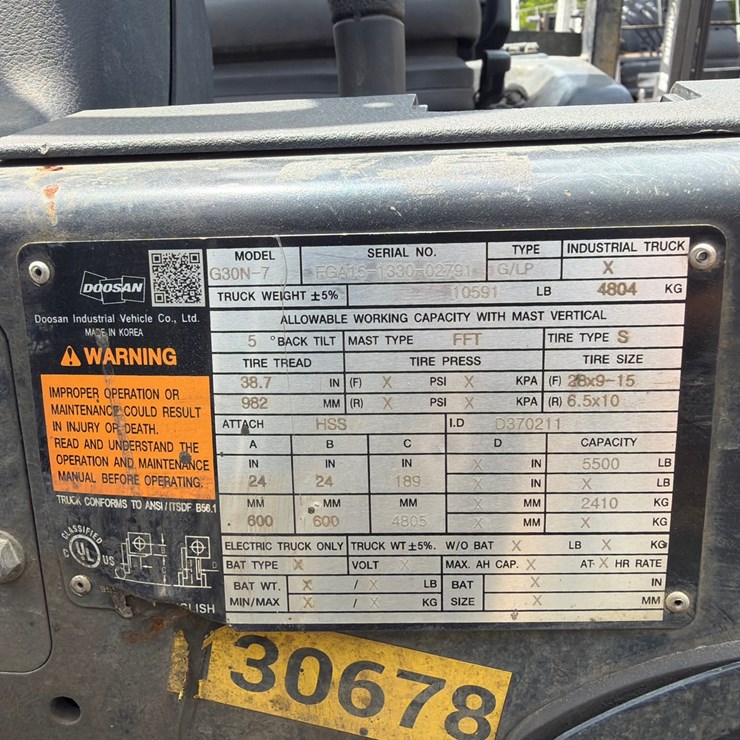 #35619 • 2022 DOOSAN G30N-7 FORKLIFT