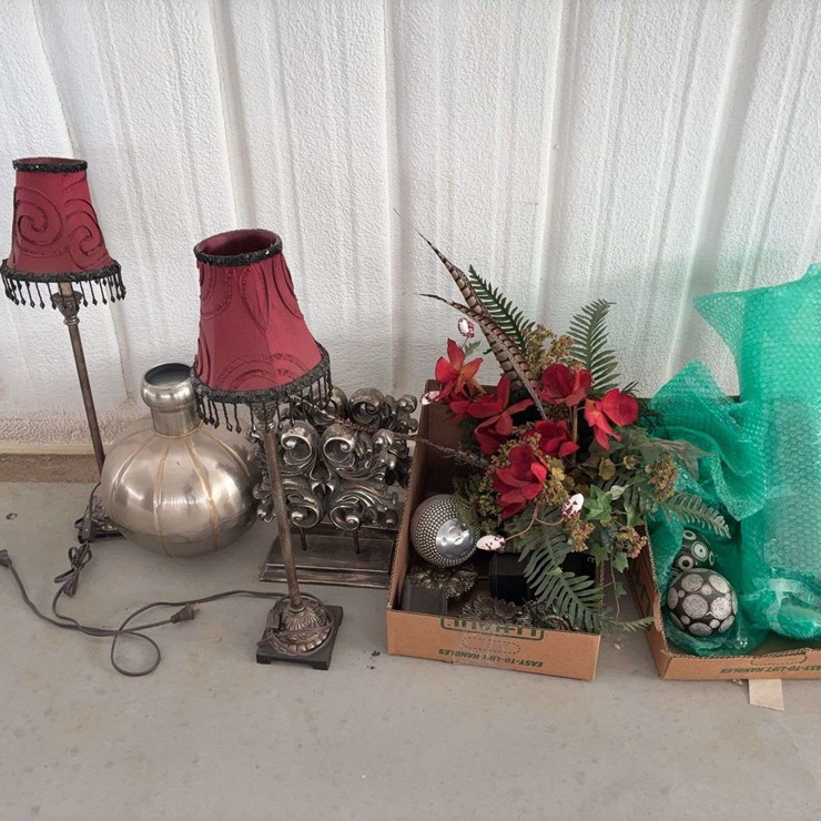 (2) Lamps and Decorative Foliage and Decor