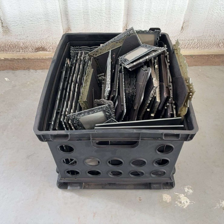 Milk Crate Containing a Multitude of Metal Frame Picture Frames