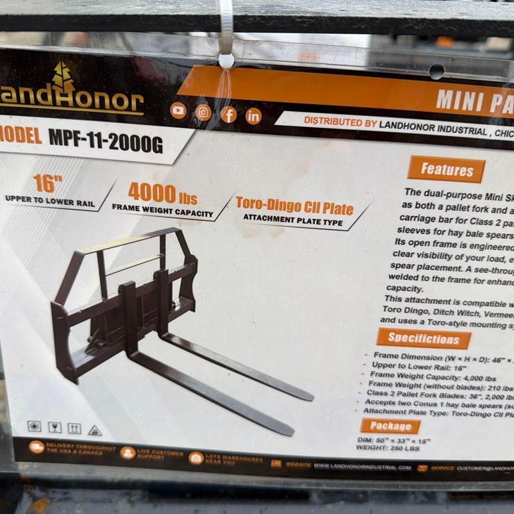 NEW LANDHONOR MPF-11-2000G 50IN. PALLET FORKS MINI TRACK LOADER ATTACHMENT