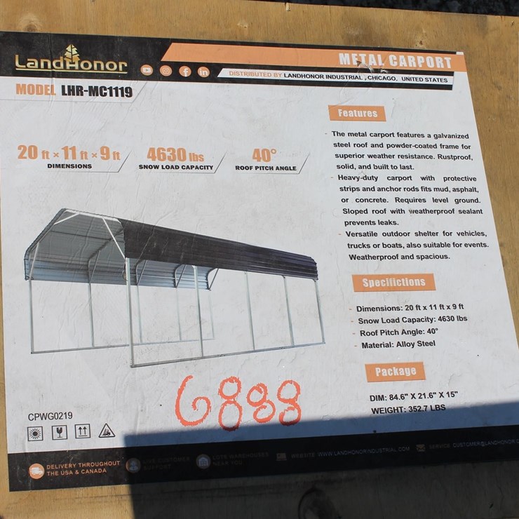 20 FT X 11 FT X 9 FT METAL CARPORT