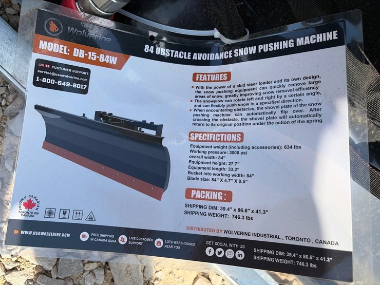 #511-•-unused-wolverine-84”-hydrualic-skid-steer-snow-blade-image-2