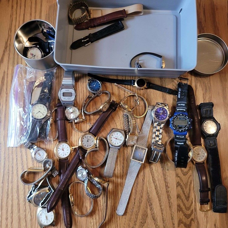 Collection of Assorted Wristwatches, Leather Wallets, and Money Clips