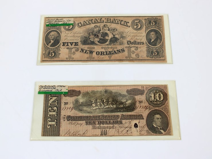 #36010-•-currency-|-1800's-canal-bank-note-$5,-confederate-$10-note-image-1
