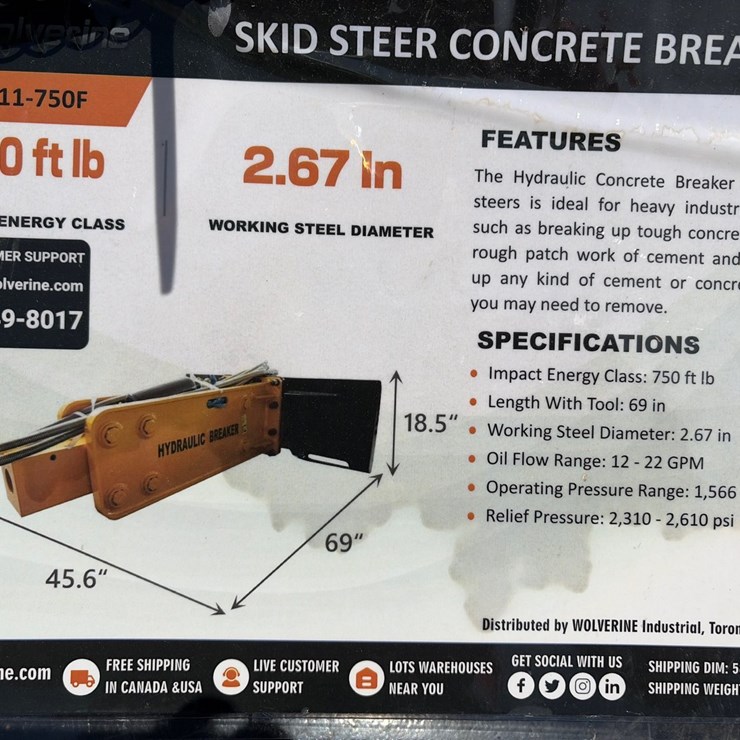 #514 • Unused Wolverine ZW-750 Skid Steer Concrete Breaker