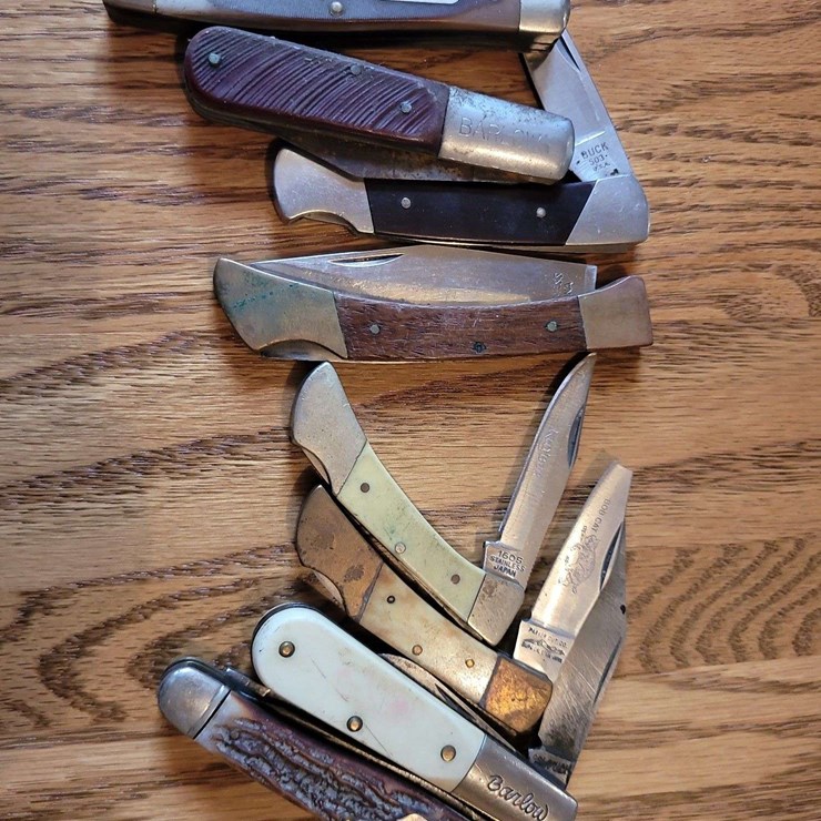 Assorted Folding Pocket Knives Including Buck and Barlow Brands