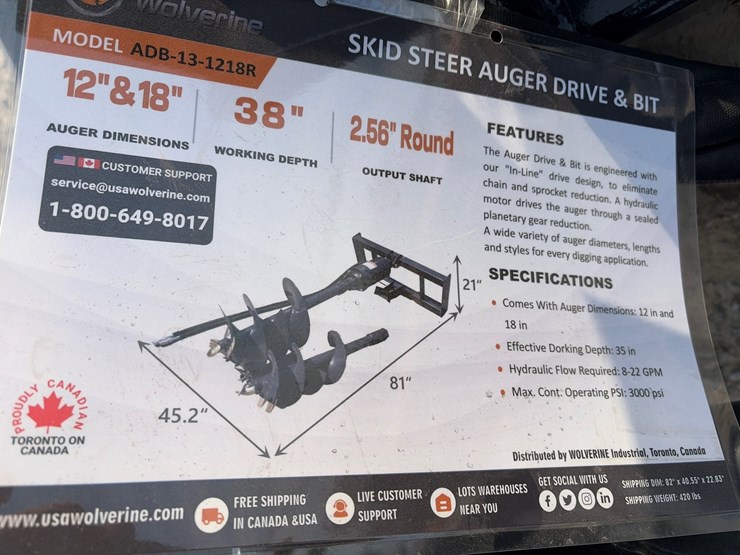 #508-•-unused-wolverine-skid-steer-auger-with-12”-&-18”-bits-image-2