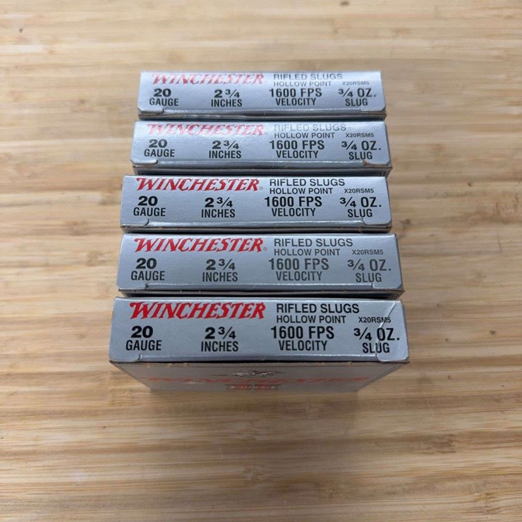 5 Full Boxes of Winchester 20 GA 2 3/4” Slugs