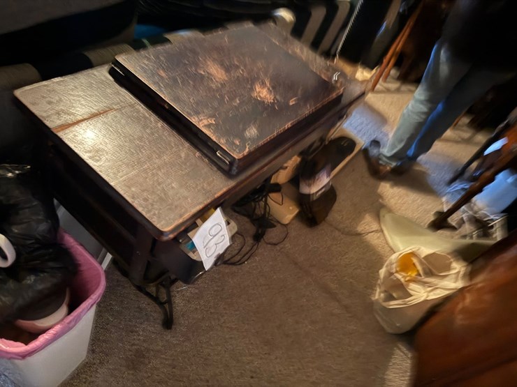 #93-•-antique-sewing-machine-base-with-electric-sewing-machine-image-1