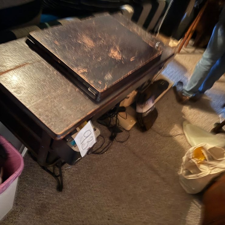 #93 • ANTIQUE SEWING MACHINE BASE WITH ELECTRIC SEWING MACHINE