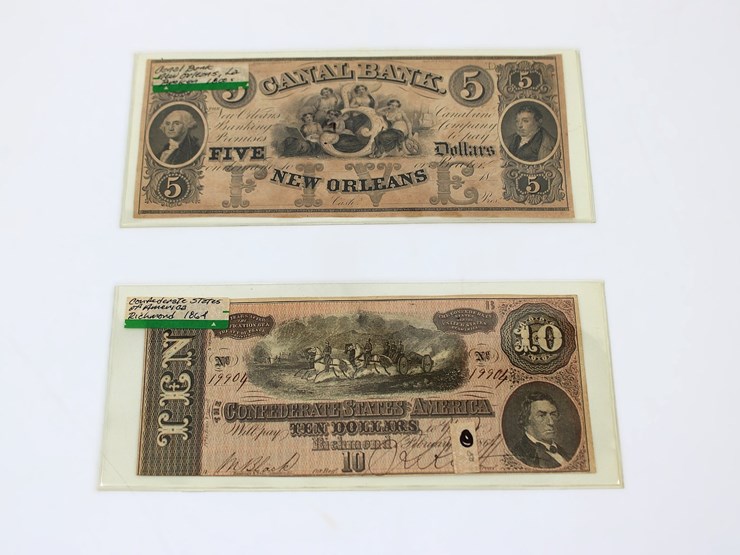 #36010-•-currency-|-1800's-canal-bank-note-$5,-confederate-$10-note-image-1