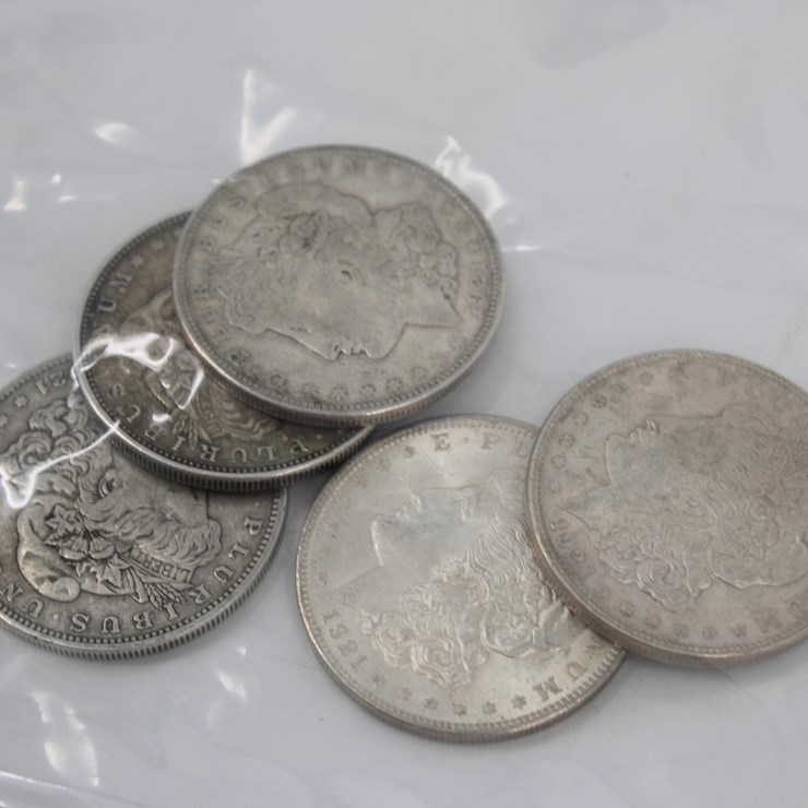 #36125 • (5) 1921 MORGAN SILVER DOLLARS, 90% SILVER