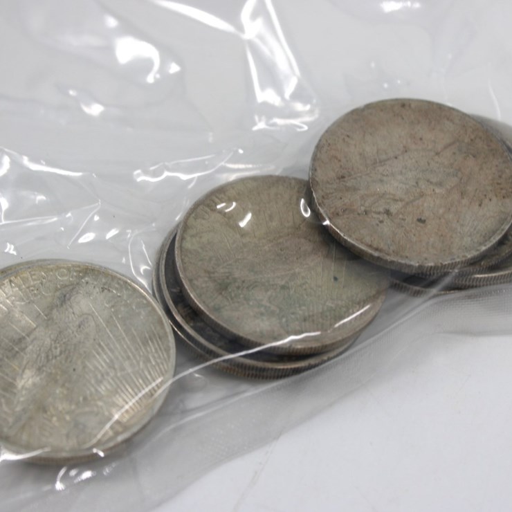 #36137 • (10) 1923 PEACE SILVER DOLLAR COINS, 90% SILVER