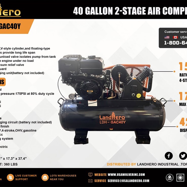 #4071 • Unused Land Honor LDH-GAC40Y 40 Gallon 2 Stage Air Compressor