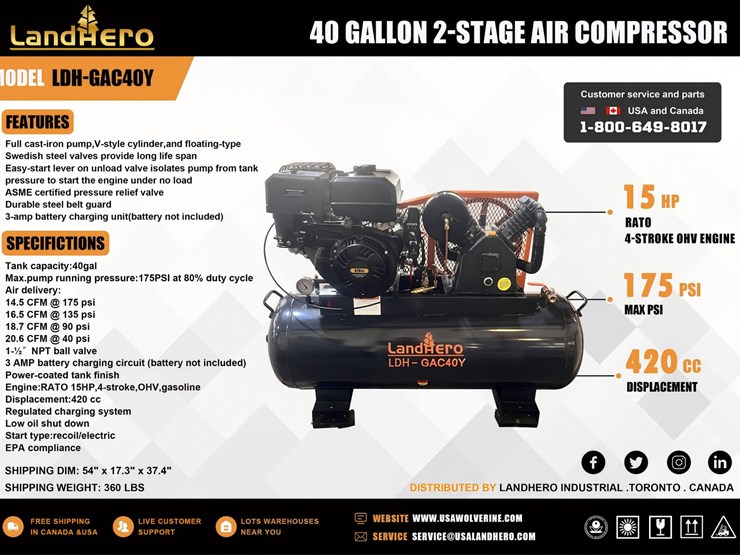 #4070-•-unused-land-honor-ldh-gac40y-40-gallon-2-stage-air-compressor-image-1