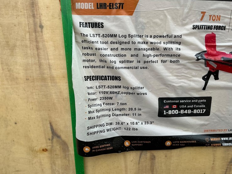#4066-•-unused-2025-landhonor-7-ton-electric-log-splitter-image-3