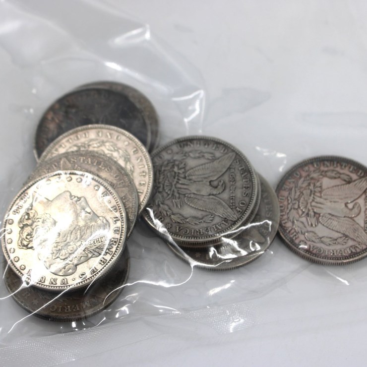 #36136 • QTY 10, LATE 1800'S SILVER MORGAN DOLLAR COINS, 90% SILVER