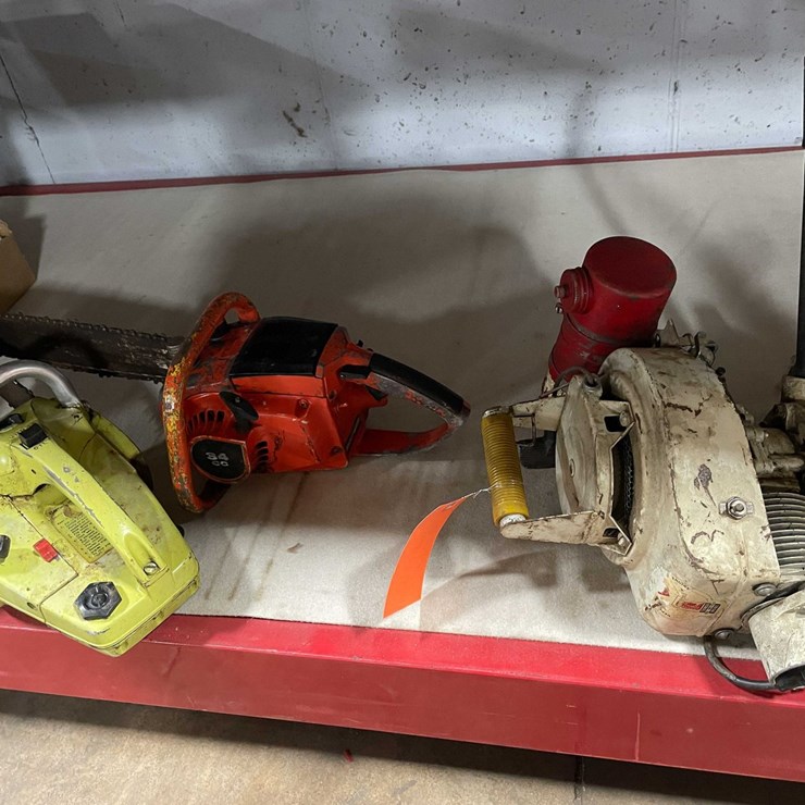 #2585 • (2) Vintage Chainsaws and Ice Auger Motor (CW)