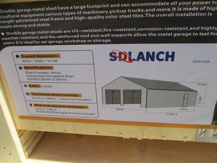 new-unused-25'-x-33'-double-garage-metal-shed,-image-7