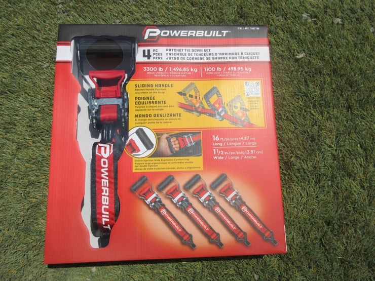 (4)-new-16'-x-1.5"-powerbuilt-ratchet-straps,-image-1