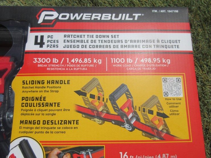 (4)-new-16'-x-1.5"-powerbuilt-ratchet-straps,-image-3