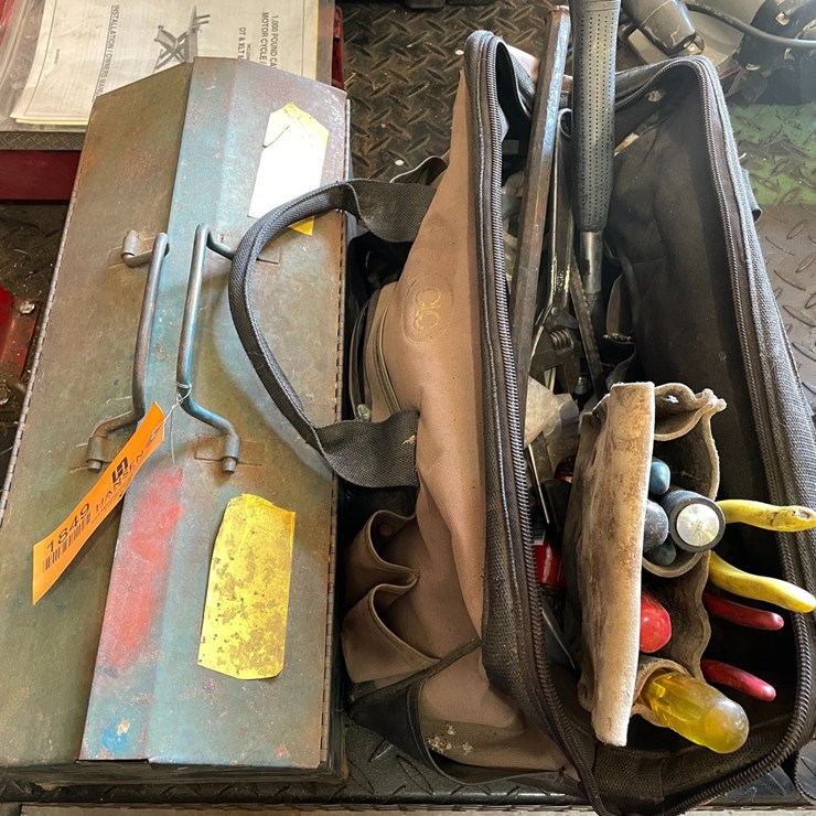 #1849 • Metal Toolbox and Cloth Tool Bag with Contents