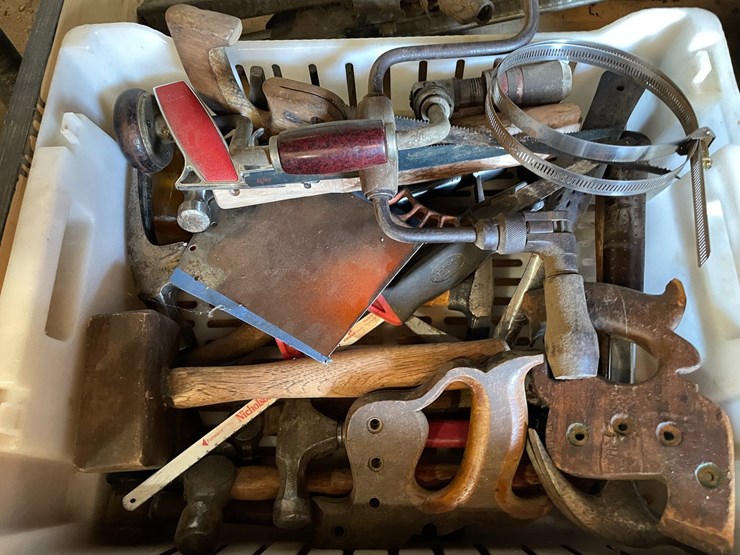 #1867-•-hand-saws,-hammers,-drill-braces-and-wooden-rolling-storage-drawer-image-10