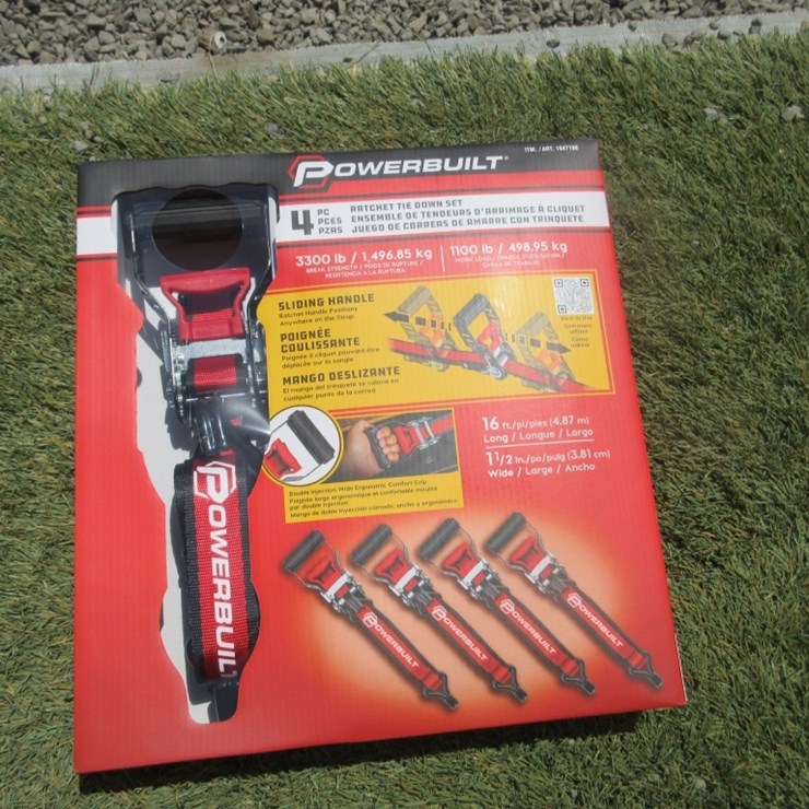 (4) New 16' x 1.5" Powerbuilt Ratchet Straps,