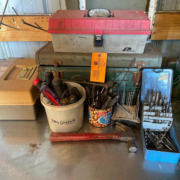 #1862 • Assorted Handled Tools and Drill Bits