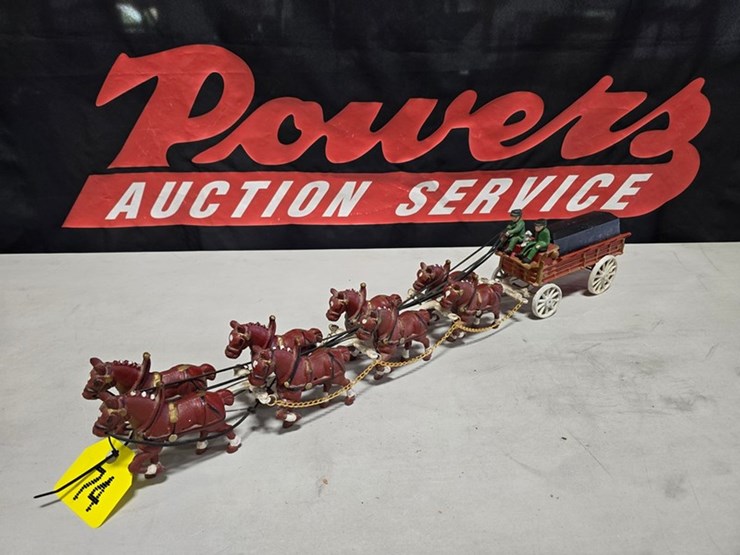 #74-•-budwieser-cast-iron-team-&-wagon-image-1