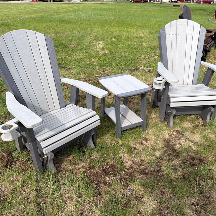 Light Gray/Dark Gray Glider Patio Chair Set with End Table