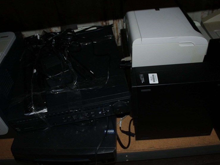 two-shelves-(top/-bottom-shelf)-of-flat-screen-monitors-&-laptops,-desktop-computers,-fax-machine-&-image-4