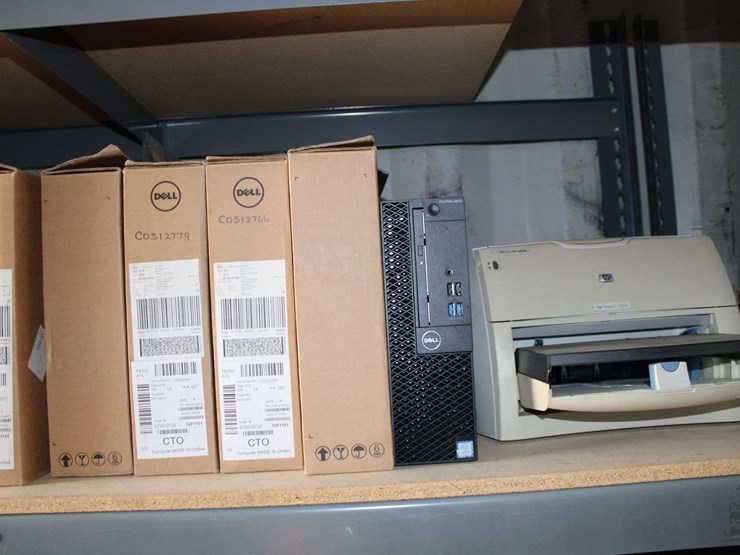 four-shelves-of-desktop-computers,-dell-laptops,-printers-image-4