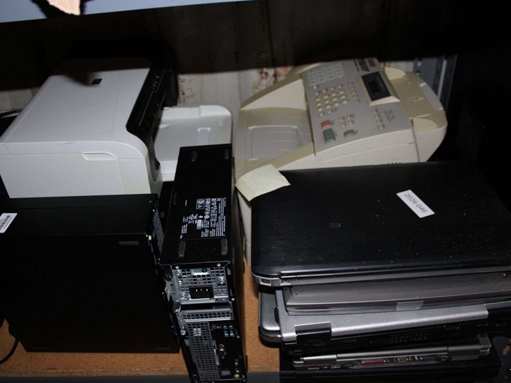 two-shelves-(top/-bottom-shelf)-of-flat-screen-monitors-&-laptops,-desktop-computers,-fax-machine-&-image-3
