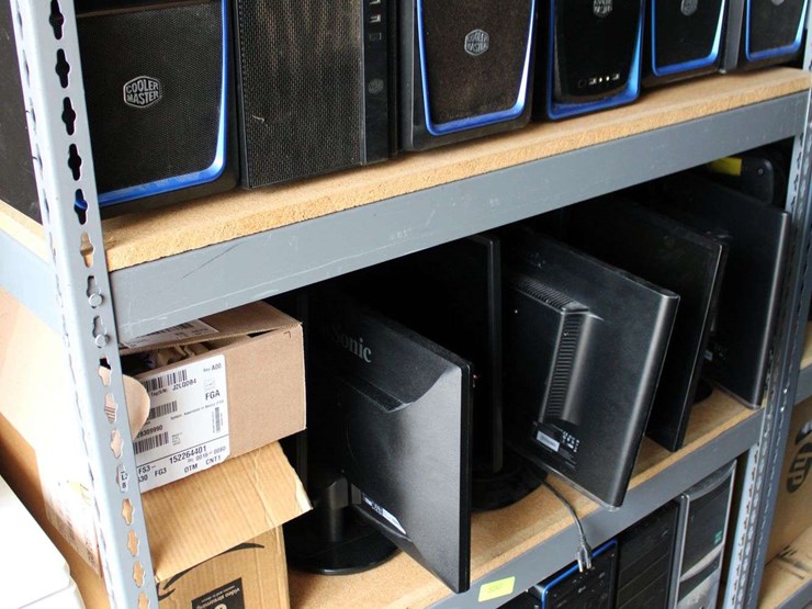 four-shelves-of-desktop-computers-&-flatscreen-monitors-(cooler-master-computers)-image-2