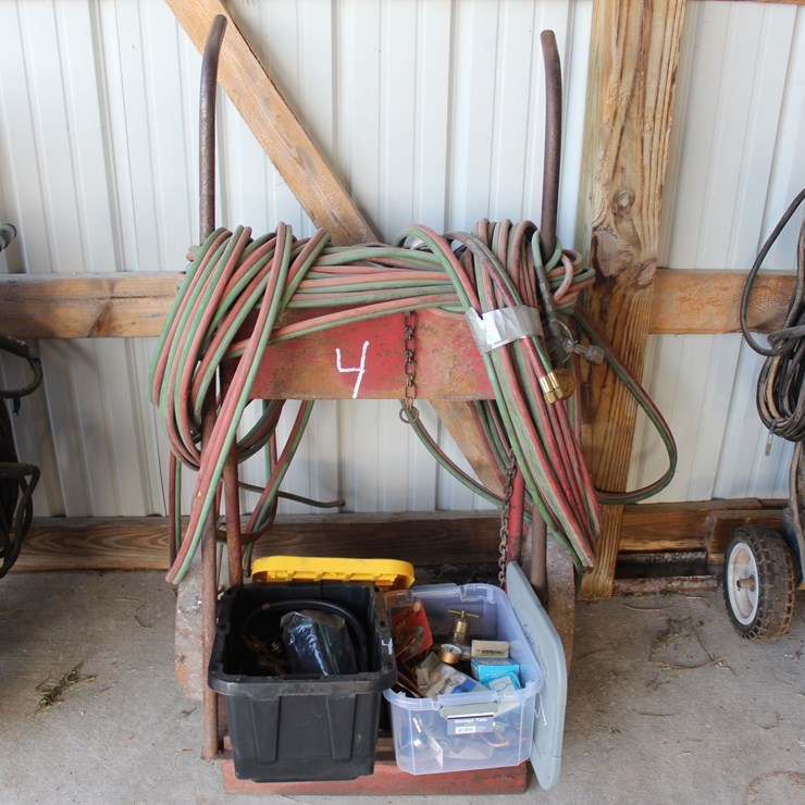 TORCH , HOSES, & GUAGES W/ CART & SPARE PARTS