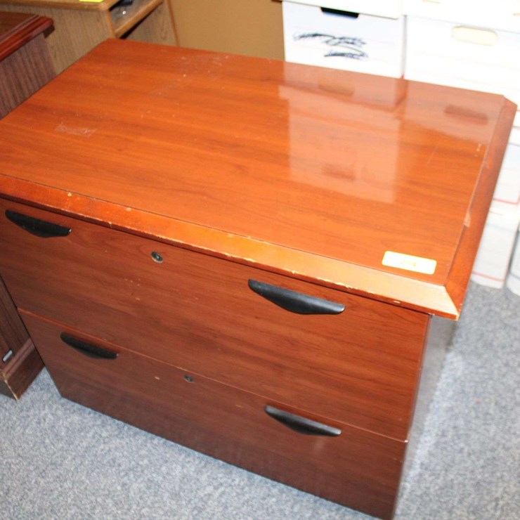 WOODEN 2 DRAWER FILE CABINET WITH BLACK HANDLES