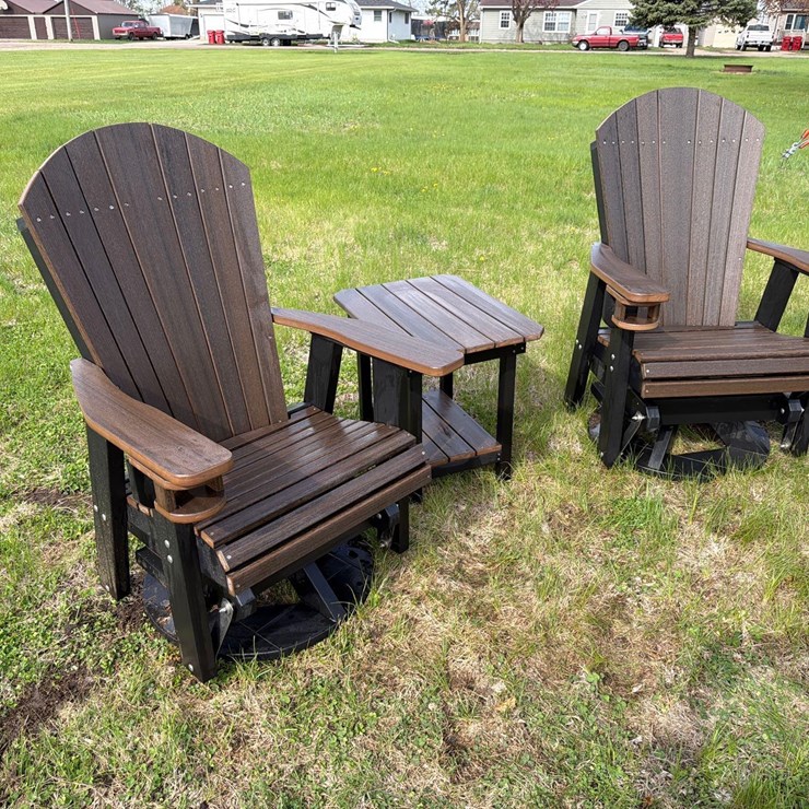 Brazilian Walnut Black Swivel Glider Set with End Table