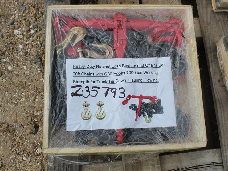 #5172-•-box-of-heavy-duty-ratchet-load-binders-and-20ft-chains-with-gto-hooks-image-1