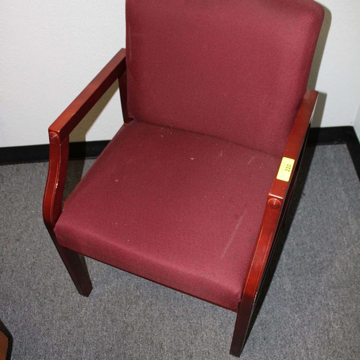 MAROON AND WOODEN CHAIR