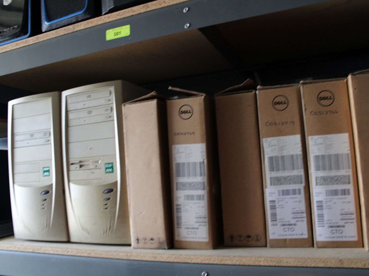 four-shelves-of-desktop-computers,-dell-laptops,-printers-image-5