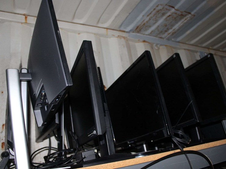 two-shelves-(top/-bottom-shelf)-of-flat-screen-monitors-&-laptops,-desktop-computers,-fax-machine-&-image-7