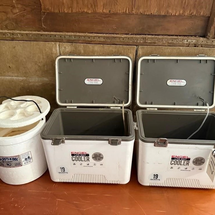(2) Engel Live Bait Coolers & other