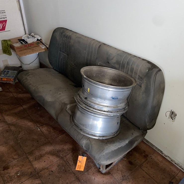 #7058 • Car Bench Seat, Rims and Corner Contents