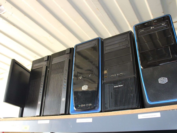 four-shelves-of-desktop-computers-&-flatscreen-monitors-(cooler-master-computers)-image-3
